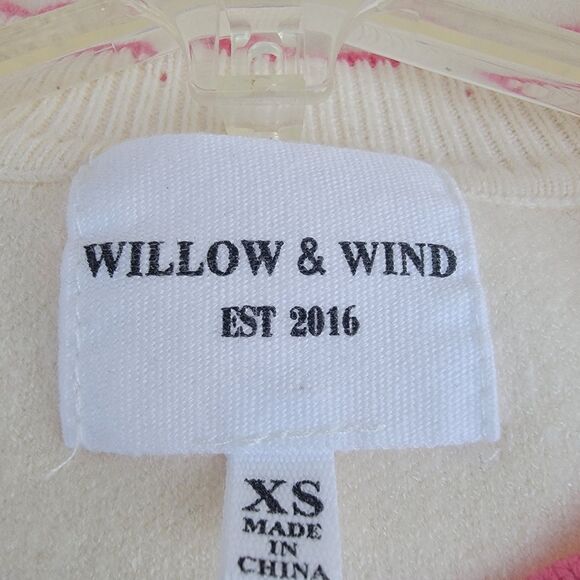 Willow & Wind Wht /pink bow print Longsleeve sweater Sz XS Coquette Preppy - Picture 2 of 3